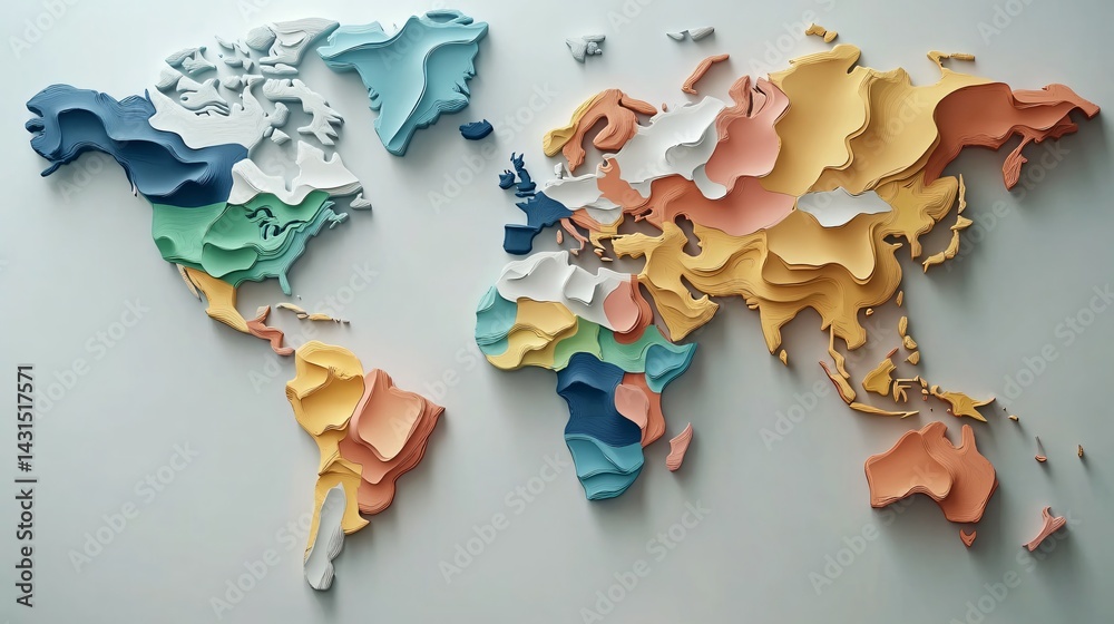 Fototapeta premium Sleek 3D World Map on White Background for Design Projects