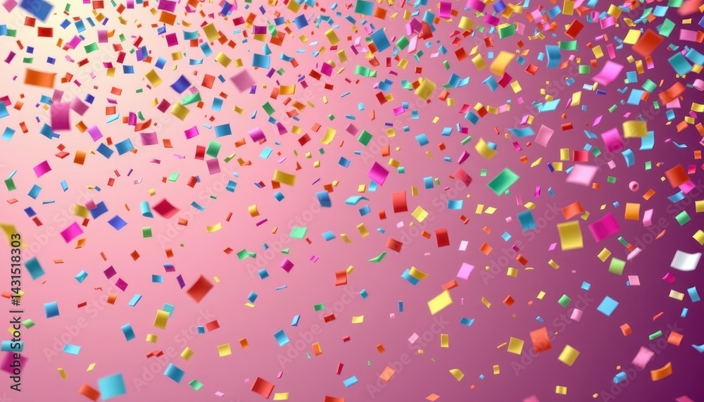 A cascade of colorful confetti falling softly against a soft gradient background. A cascade of colorful confetti falling softly against a soft gradient background.