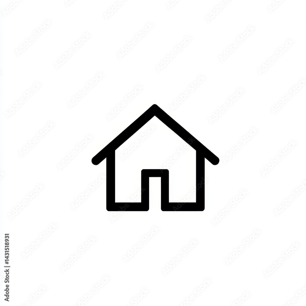 Simple Black Line Drawing House Icon on White Background Simple Black Line Drawing House Icon on White Background