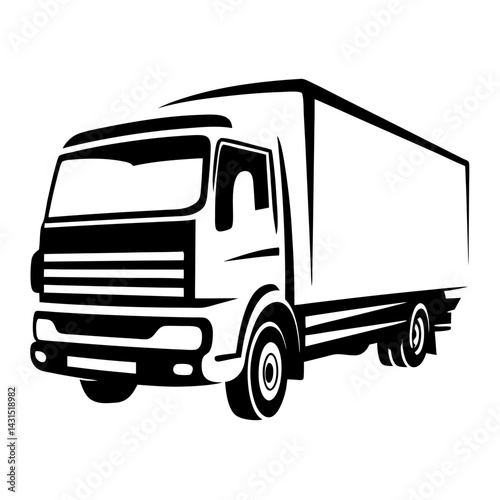 Stylized monochrome illustration of a box truck used for commercial hauling