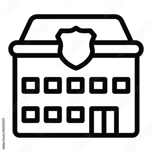 Police station building line icon, law enforcement concept. Vector graphics. Policeman office house sign on white background, style for mobile or design.