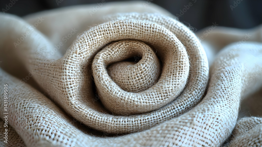 Fototapeta premium Beige Linen Fabric Rolled into a Circular Shape