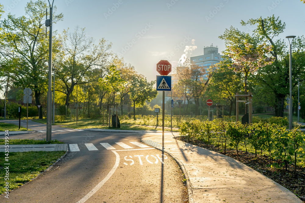 Traffic education park for children in City Park (Városliget), Budapest, Hungary.