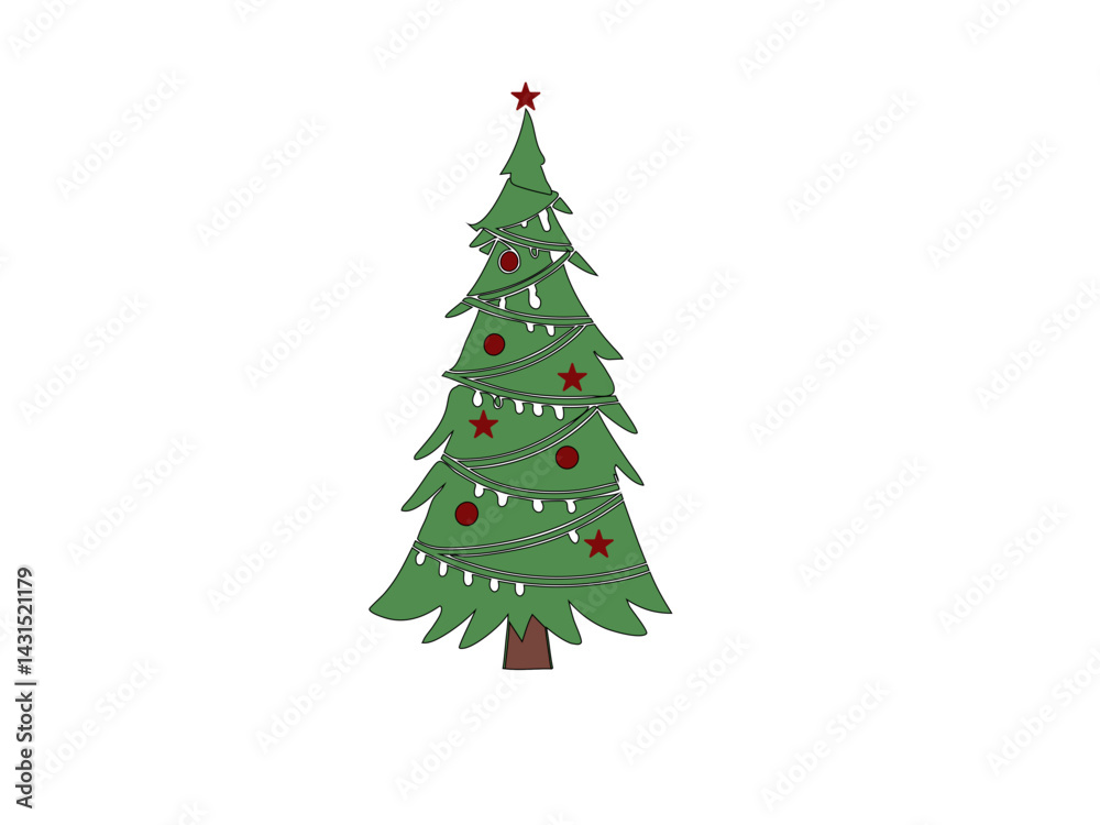 Beautiful Christmas tree graphic with simple design. Christmas tree image for holiday design.