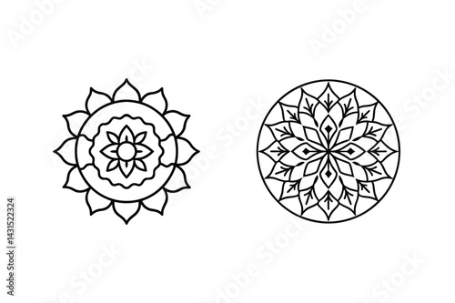 Two Abstract Floral Mandala Designs With Intricate Patterns On White Background