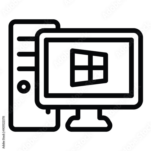 Personal computer with windows line icon, windows pack concept. Vector graphics. Monitor and system unit, desktop sign on white background, style for mobile or design.
