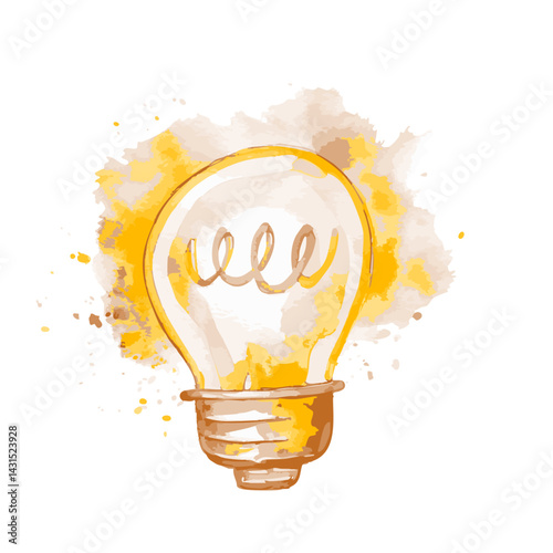 light bulb idea icon, watercolor lamp vector