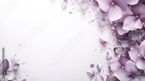Soft lavender and grey floral arrangement with delicate petals and subtle water droplets creates a calming and beautiful artistic background for various projects.