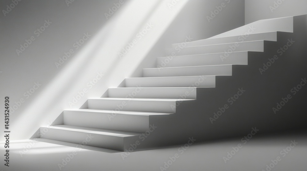 Fototapeta premium Minimalist white staircase with bright light