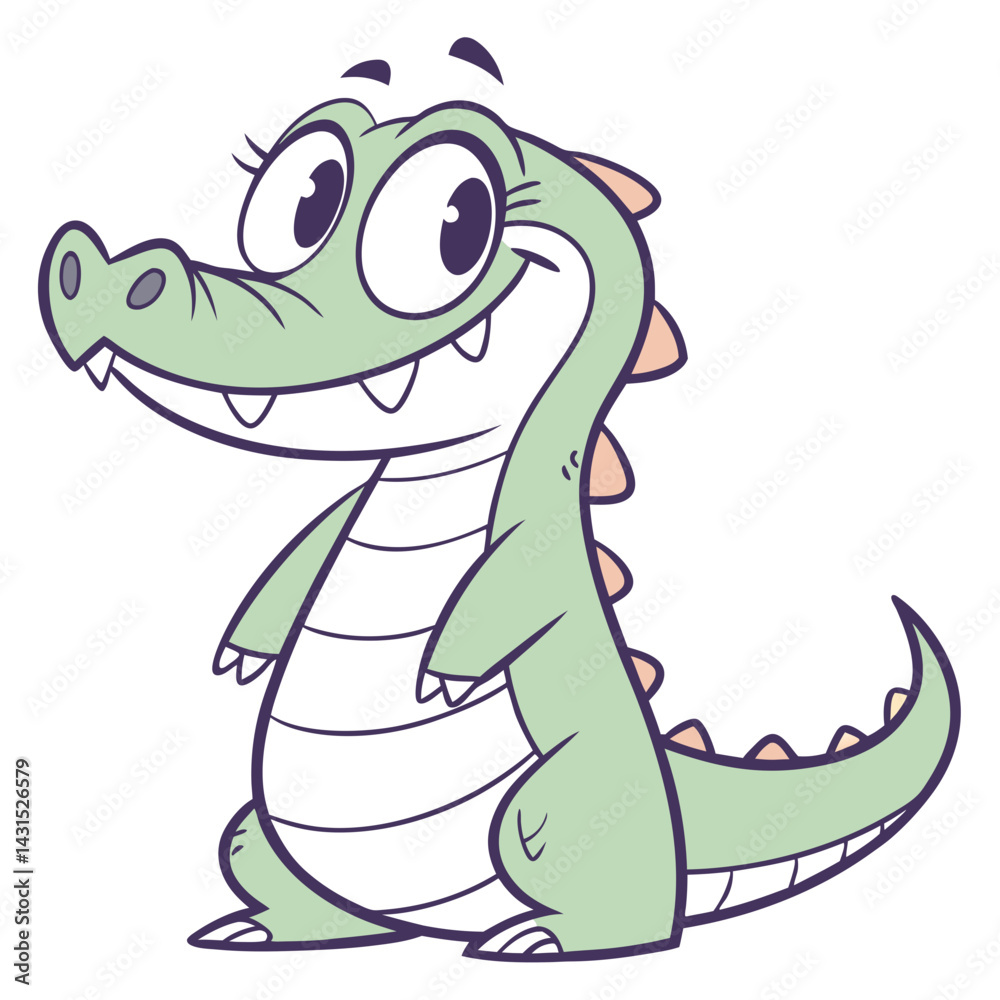 Friendly Cartoon Alligator with Big Eyes and Tail Vector Art

