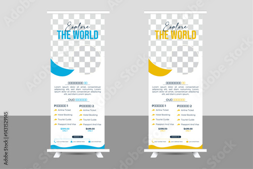 Roll up banner template, a set of modern portable stands roll-up for advertising.