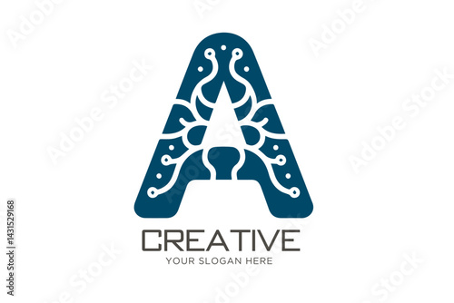 Letter A with Intelligent Brain Logo Design. Healthcare and Neuroscience Logo Design.