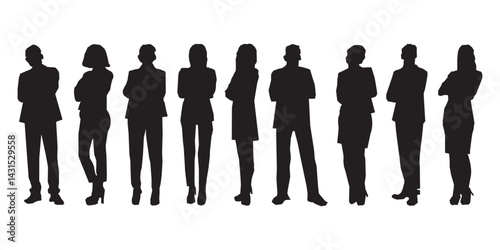 People standing in row silhouette vector.