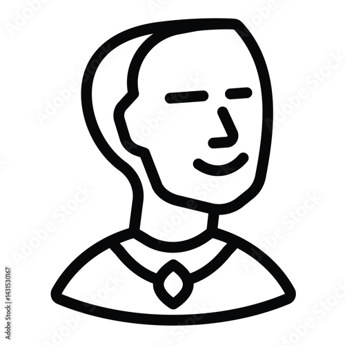 Earl man with medallion line icon, city museum concept. Vector graphics. Royal person face sign on white background, style for mobile or design.