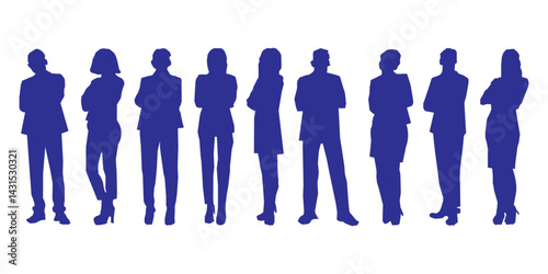 People standing in row silhouette vector.