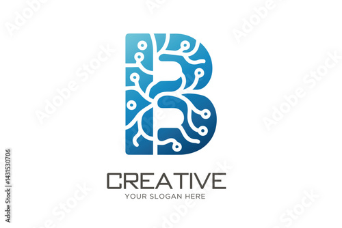 Creative Letter B with Neuron Logo Design. Brain Logo Design.	