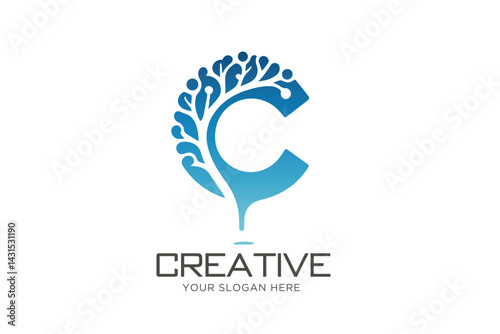 Letter C with Brain Logo Design. Healthcare and Neuroscience Logo Design.	