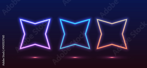 Colorful neon lights flashing in green, blue, white, pink, and violet on an abstract background. Circle ,rectangle, hexagon different shapes background vector design. Background with glowing swirls o