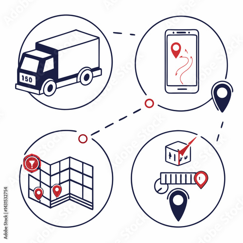 Global Logistics Process Management Showing Transportation Truck Smartphone Map And Delivery Measurement