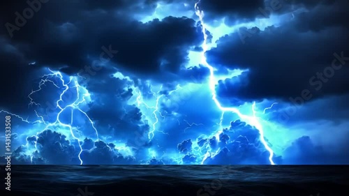 Epic Stormy Seascape: Lightning Strikes Over Dark Ocean