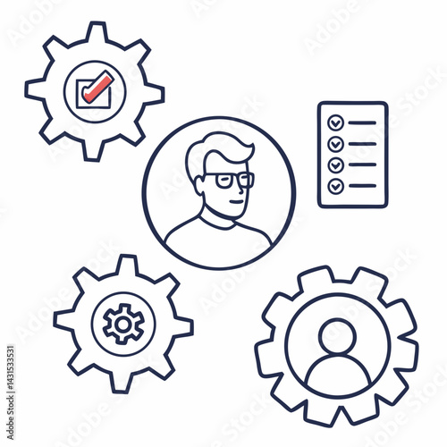 Process Management With Individual Checklist And Gears Icon For Business Solutions