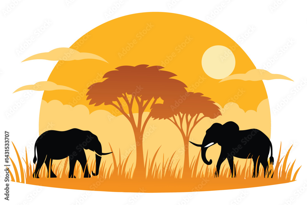 Fototapeta premium sun-drenched-savanna-with-golden-grass-and-grazing.eps