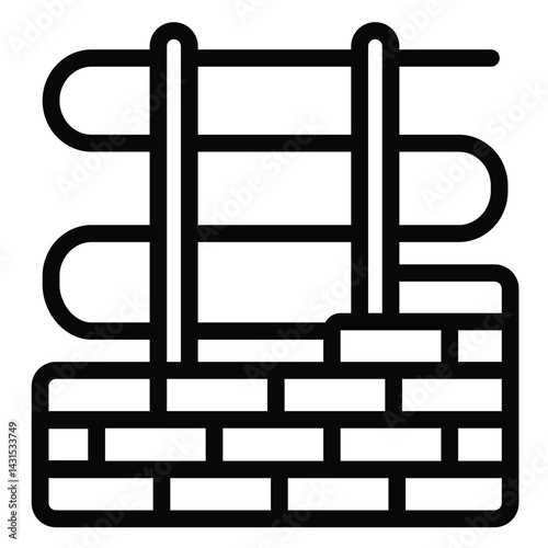 Brick wall with electrical wiring line icon, electrician service concept. Vector graphics. Electricity safety, repair sign on white background, style for mobile or design.