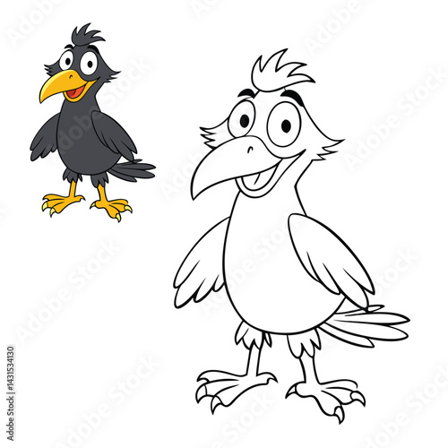 A quirky crow with an oversized beak and mischievous eyes, always up to something funny—whether it’s stealing shiny objects or making hilarious noises.