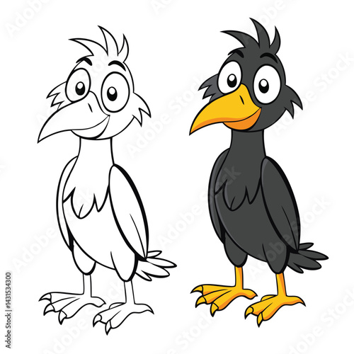 A quirky crow with an oversized beak and mischievous eyes, always up to something funny—whether it’s stealing shiny objects or making hilarious noises.