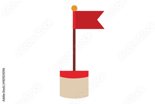 Simplified red pennant flag on a brown pole with a tan base