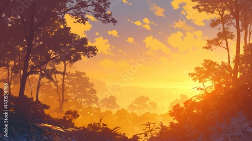 Golden hour forest vista