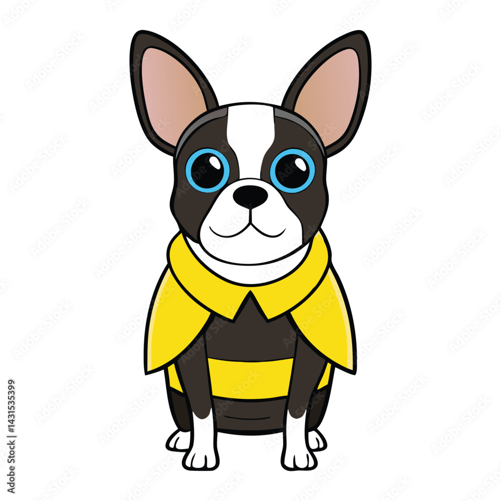 Obraz premium Adorable Boston Terrier dressed as a buzzing bee, complete with tiny wings and striped costume, bringing cuteness and charm to any fun or festive occasion! 