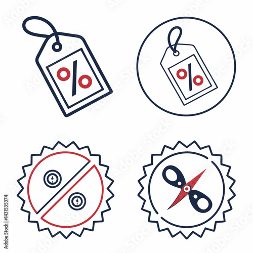 Shopping Sales And Discount Icons Price Tags Scissors Minimalist Graphic Design