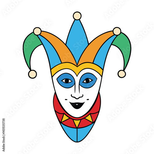 A vibrant harlequin mask with bold, colorful diamond patterns, gold trim, and dramatic feathers—perfect for masquerades, carnivals, or theatrical festivities.