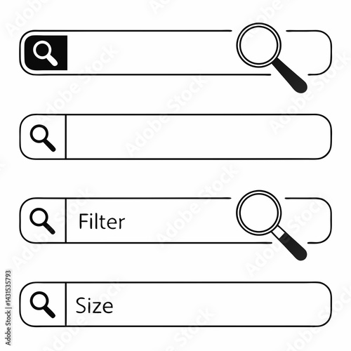 Search Bar Templates With Magnifying Glass Vector Set For Website Design