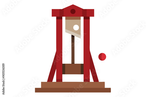 Digital Illustration of a Guillotine, a Historical Execution Device, in Flat Style