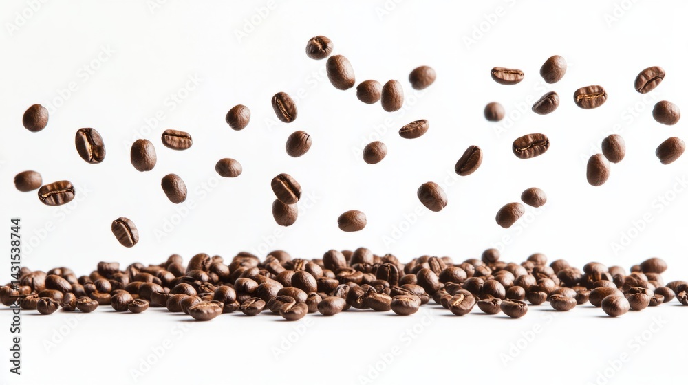 Obraz premium Espresso beans suspended in the air generative ai