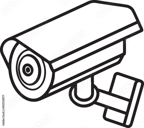 security cctv camera line art, black outline, vector and illustration, coloring book page line art drawing