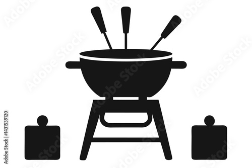 Fondue pot with forks icon showing a traditional Swiss cuisine meal