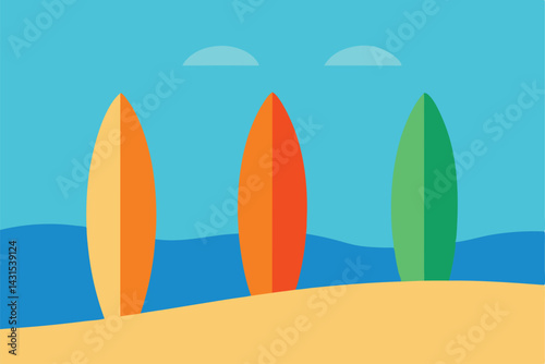 surfboards-standing-in-the-sand--ocean-in-the-back 