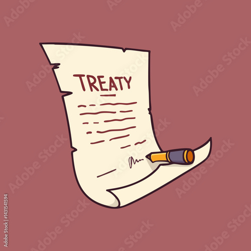 Treaty Document Signing Illustration. Vector Image