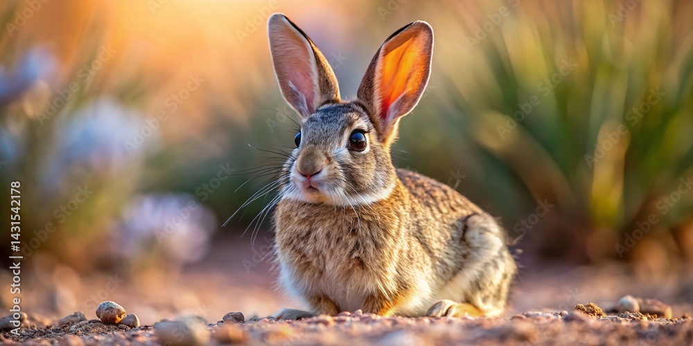 Fototapeta premium Desert Cottontail Rabbit, Sylvilagus audubonii, Female, Wild, Wildlife Photography