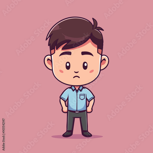 Sad Cartoon Boy in Shirt and Pants. Vector Image