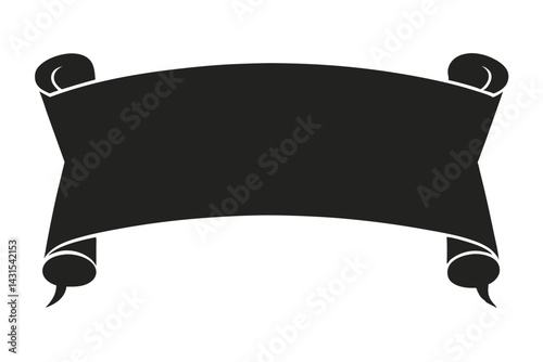 Ancient scroll banner element in black and white isolated design