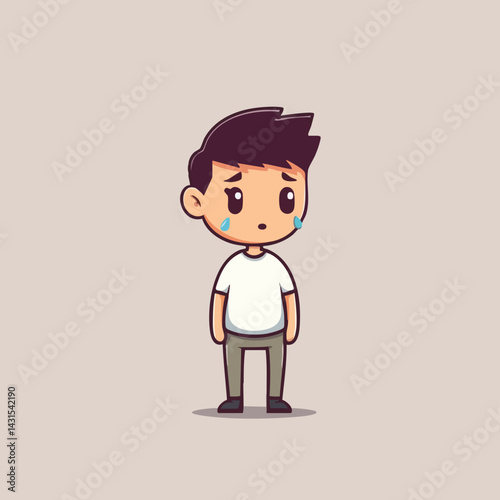 Sad Cartoon Boy Character Illustration. Vector Image