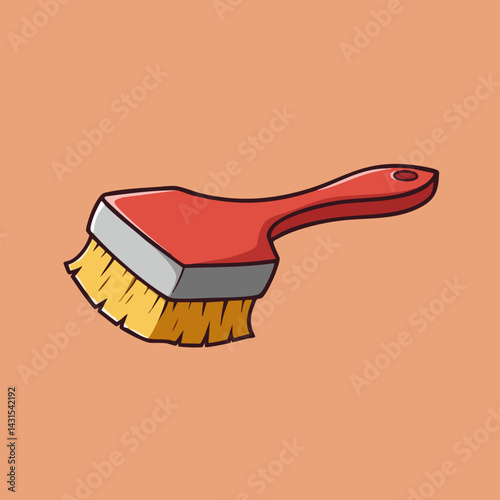 Red Handle Cleaning Brush Illustration. Vector Image