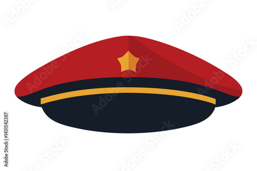 Red and Navy Military Hat with Gold Star and Band Design