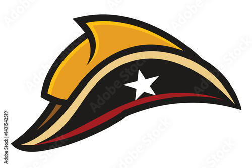Stylized Tricorne Hat with Star Emblem, Evoking Historical and Symbolic Connotations