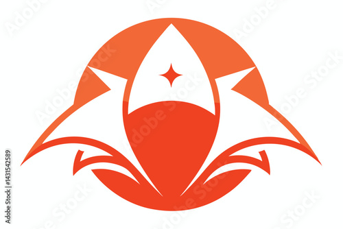 Abstract Orange Circle with White Geometric Shapes and Central Star