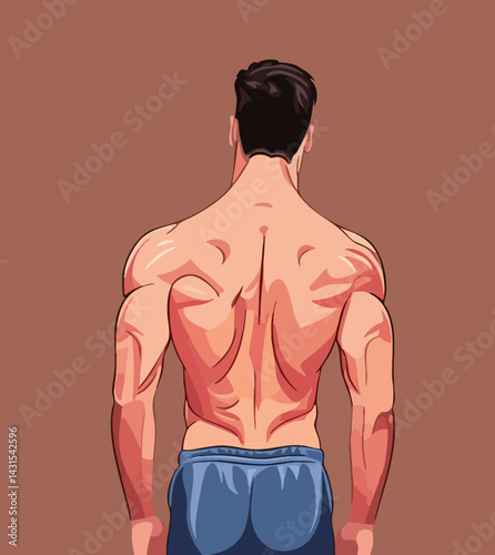 Muscular Male Back View Illustration. Vector Image